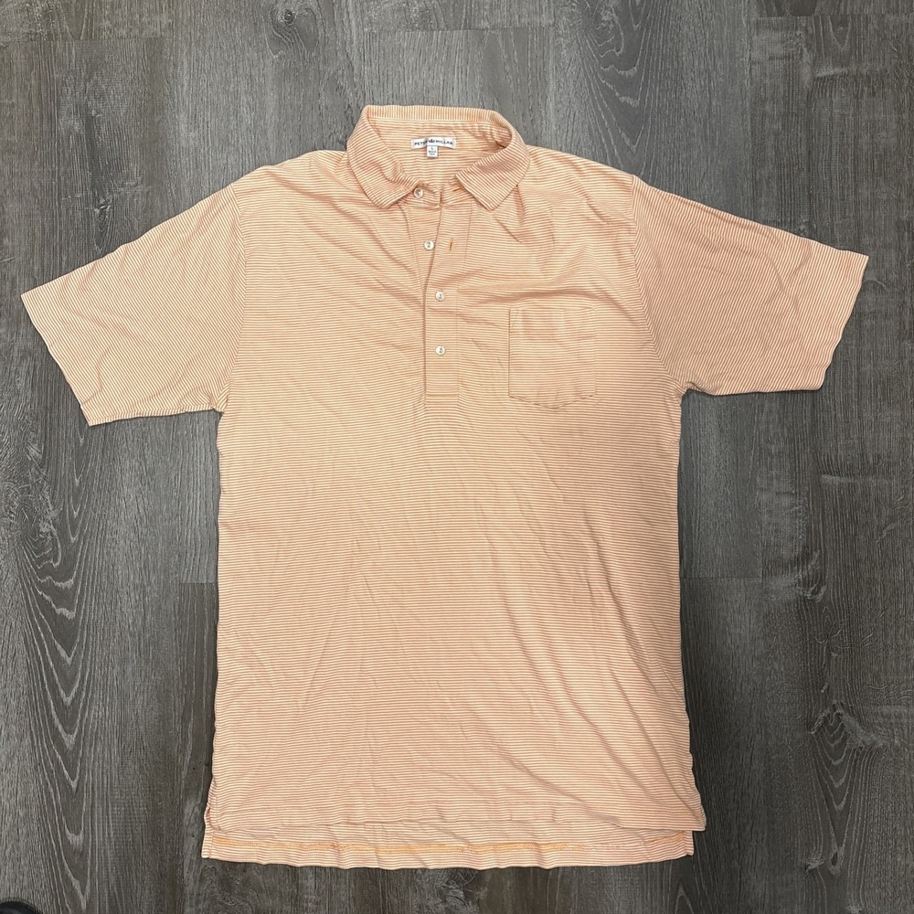 Peter Millar Polo Shirt Pocket Orange Striped Golf 100% Cotton Men's Size Large